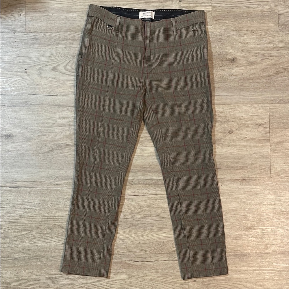 Anthropologie Women's Tan and Red Plaid Capris